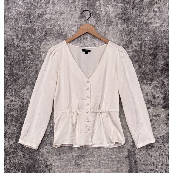 J Crew Top 4 Womens Ivory Satin Button Down Blouse - Picture 1 of 7